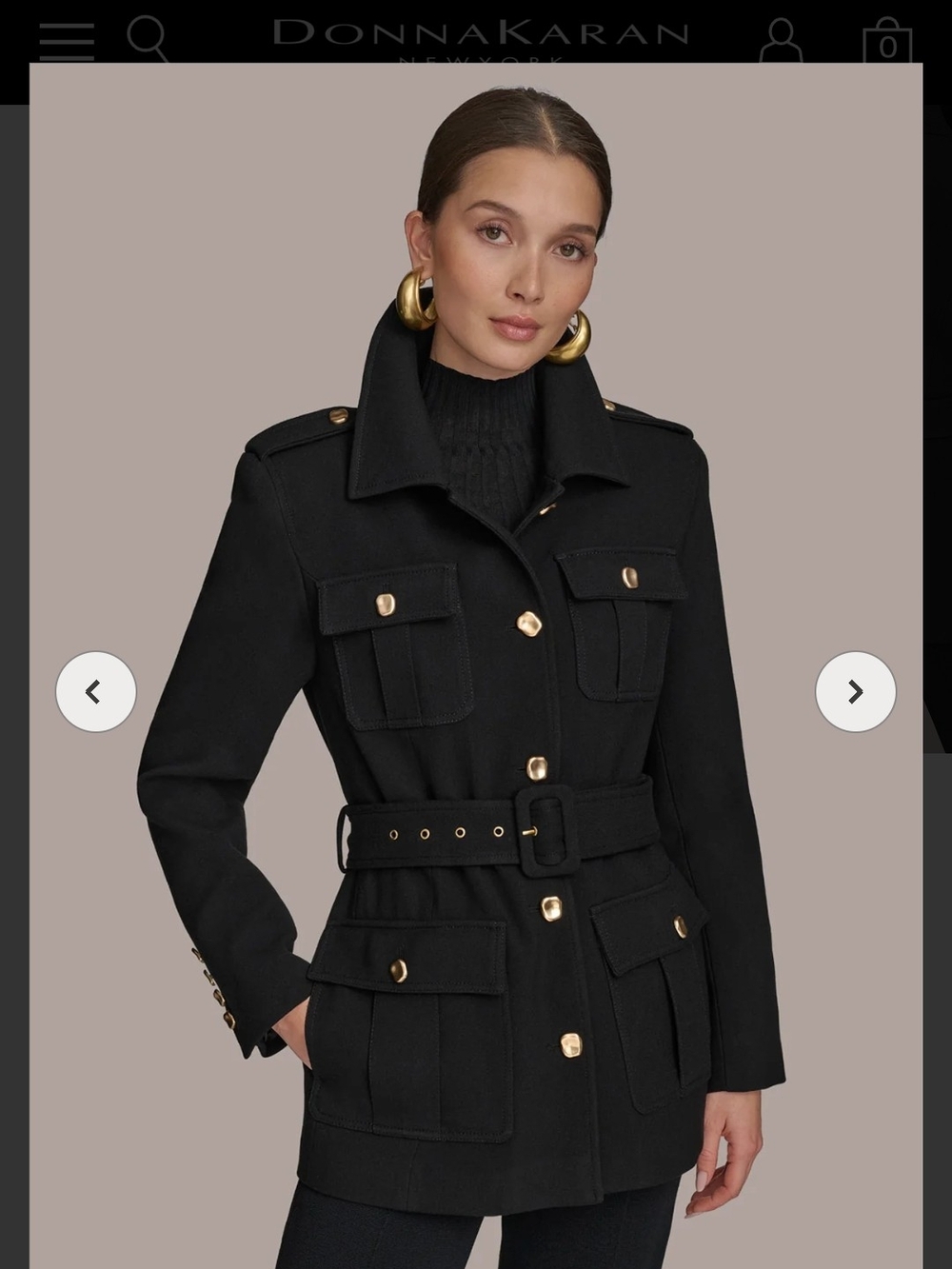 Donna Karan Black Belted Military Jacket